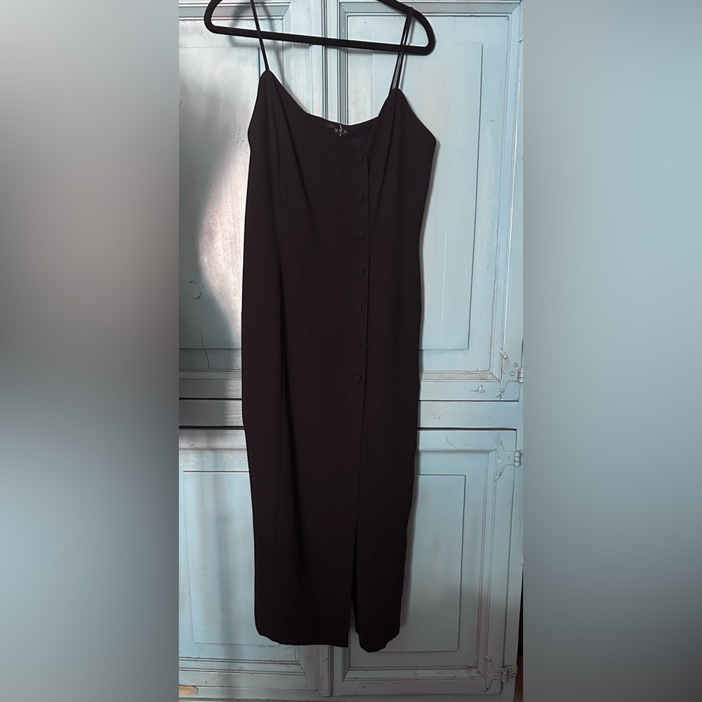 Mariana Black Maxi Slip Dress with Front Covered Buttons